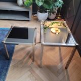 Nesting tables in gold/chrome metal and amber mirror