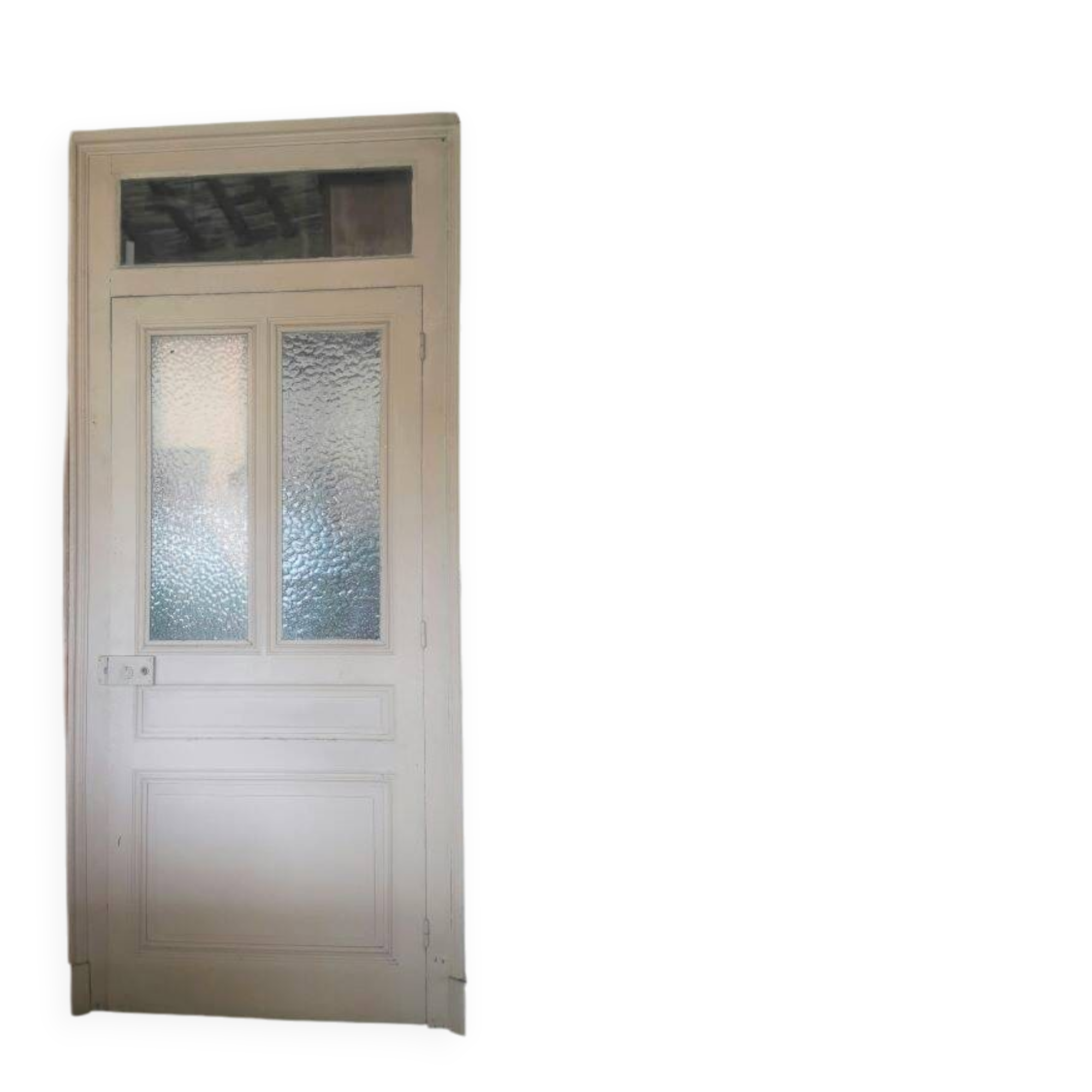 Large glazed door and its old glazed transom.