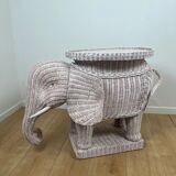 Vintage side table in rattan in the shape of an elephant, attributed to Vivai del Sud, Italy, 1960 - 1970.