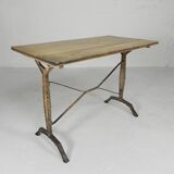 Art Deco bistro table with oak top on cast iron table
