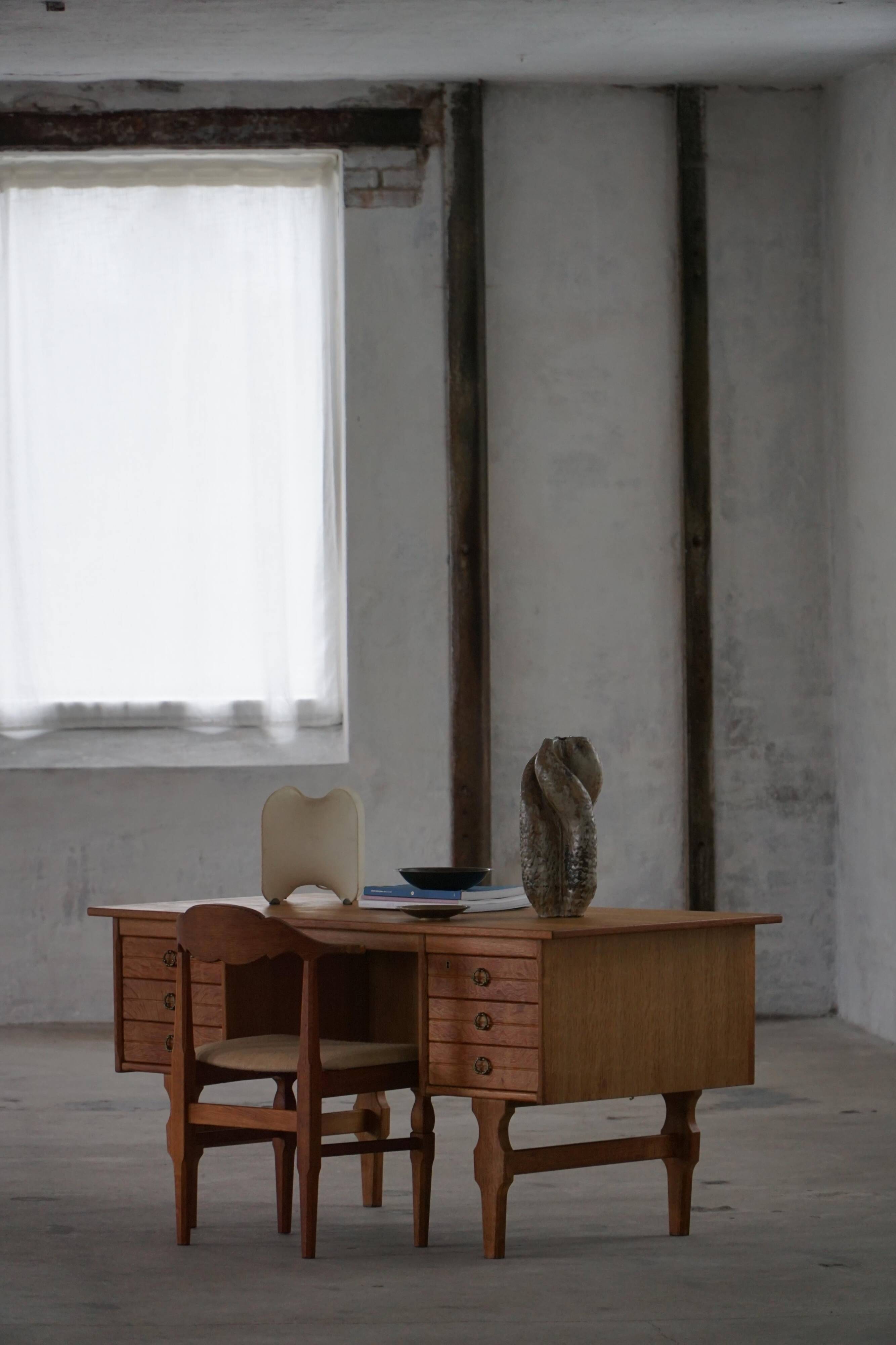 Free-standing oak desk, Mid-century modern Danish, Henning Kjærnulf, 1950s