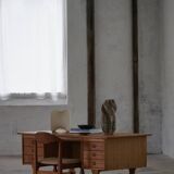 Free-standing oak desk, Mid-century modern Danish, Henning Kjærnulf, 1950s