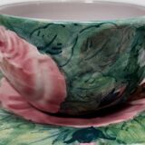 Pair of Green Earthenware Tea /Coffee Cups with Floral Motifs by Zaccagnini