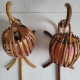 Pair of vintage rattan sconces