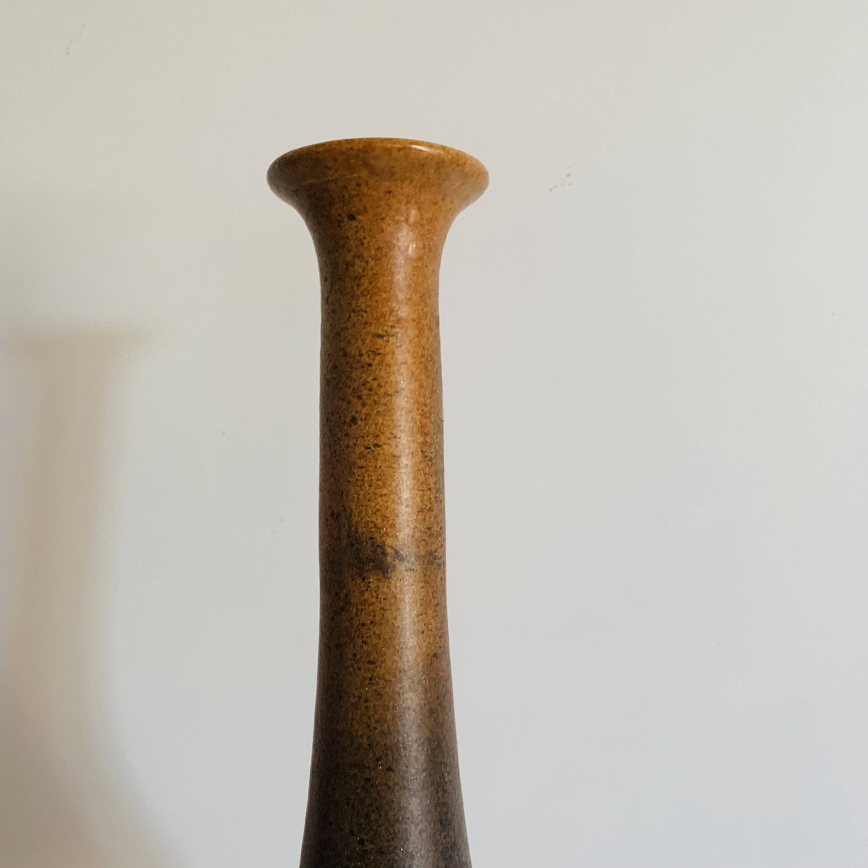 Vintage speckled brown stoneware soliflore vase – 1960s/70s