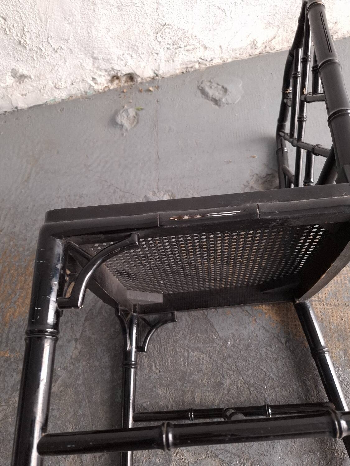 Black lacquered chair, faux bamboo, Chippendale, Jonathan Adler