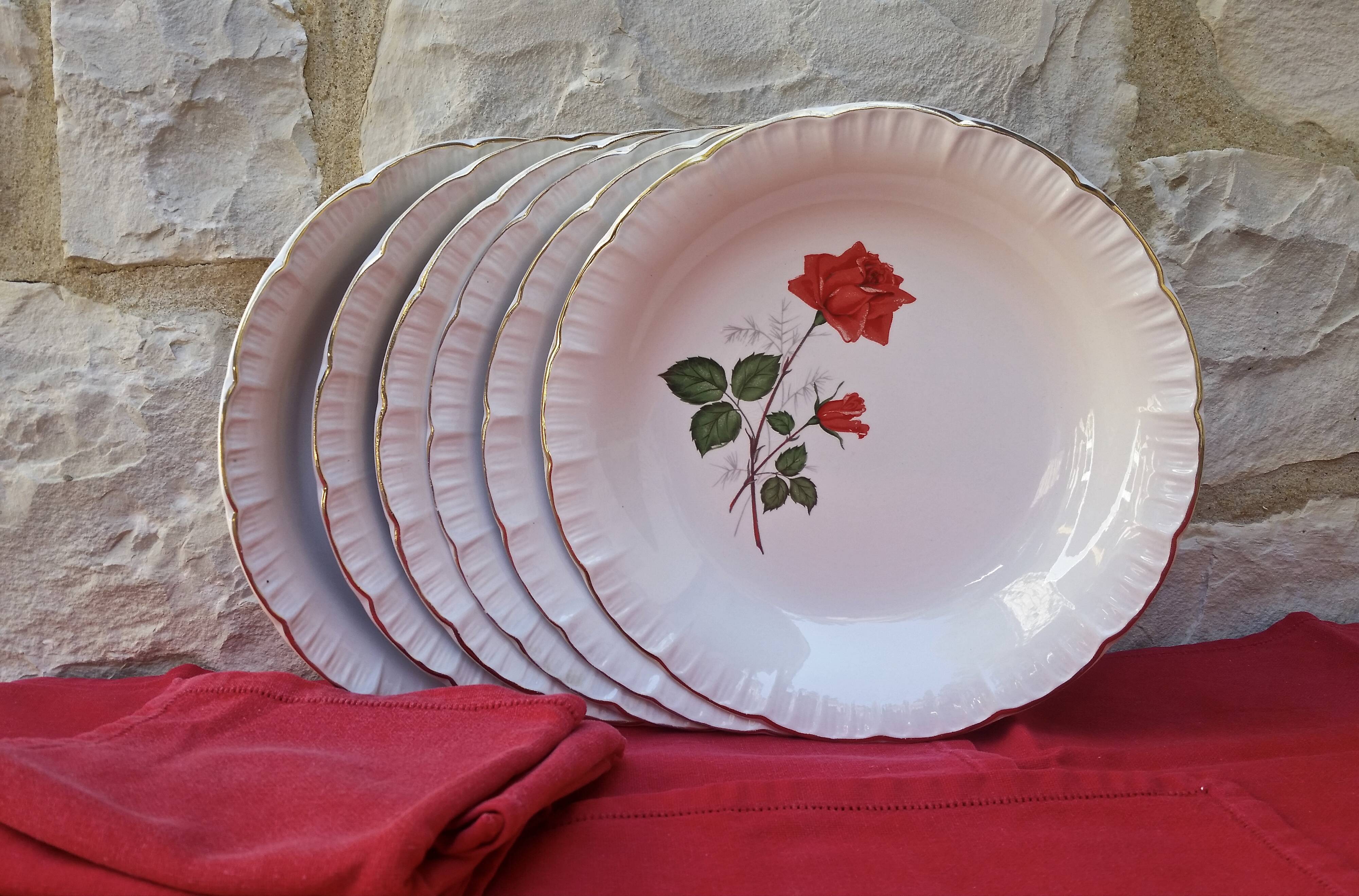 Set of 6 plates flat Digoin and Sarreguemines model Sévigné