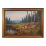 Tableau « Deux cerfs au bord de l'eau », design danois, années 1960, par Wolmer Zier