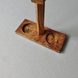 Salt and pepper shakers in olive wood and magnifying glass, 70s-80s