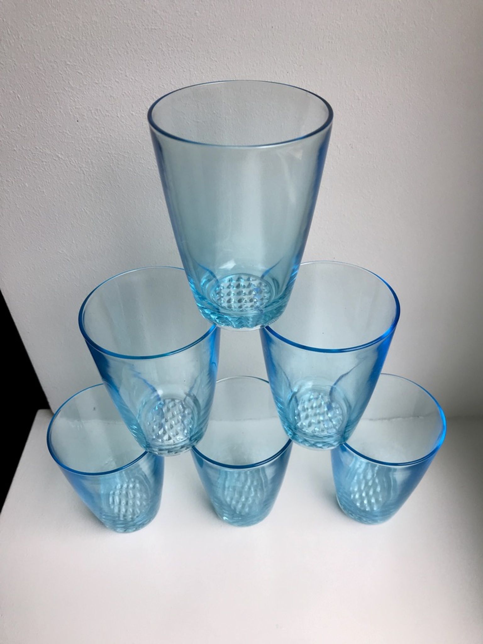 set of 6 water glasses Made in France blue glass 70s