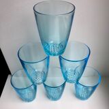 set of 6 water glasses Made in France blue glass 70s