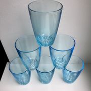 set of 6 water glasses Made in France blue glass 70s