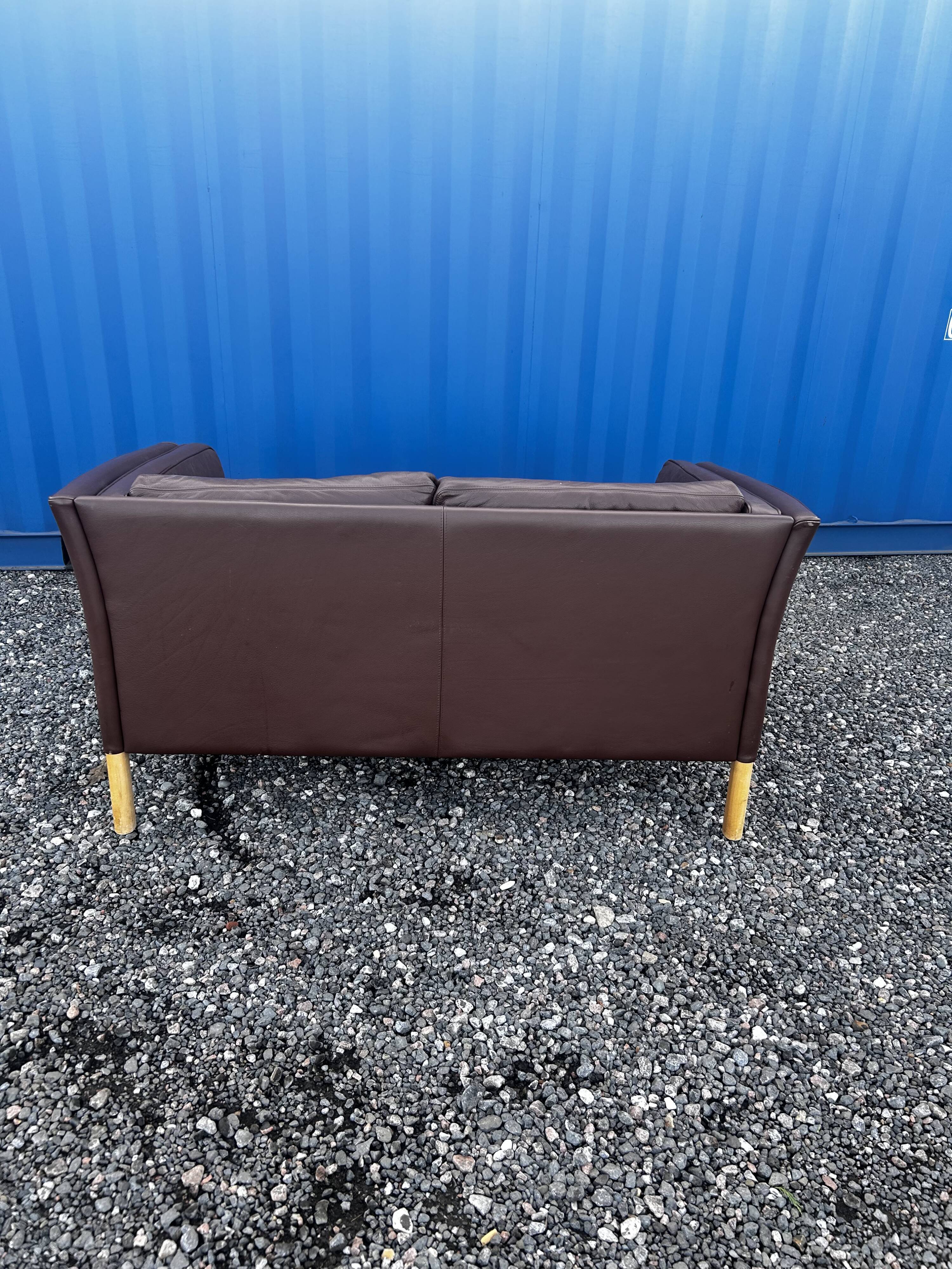 Danish two seater brown leather sofa  1970s