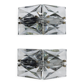 Pair of wall sconces in faceted crystal and chrome / prism glass wall lamps by Kinkeldey