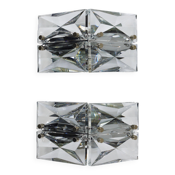 Paire d'appliques murales en cristal facetté et chrome / lampes murales en verre prisme par Kinkeldey