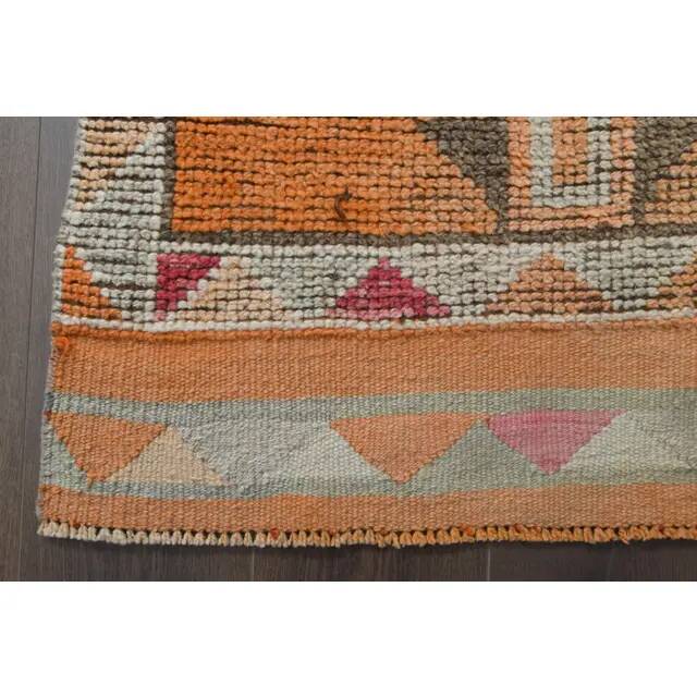 1970s Vintage Turkish Oushak Handmade Orange Runner Rug 86x367