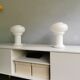 Set of 2 white glass mushroom table lamps, eighties