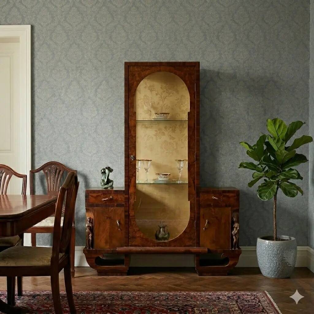 Vintage display cabinet in burl veneer, design, Italy, 1920s-1930s