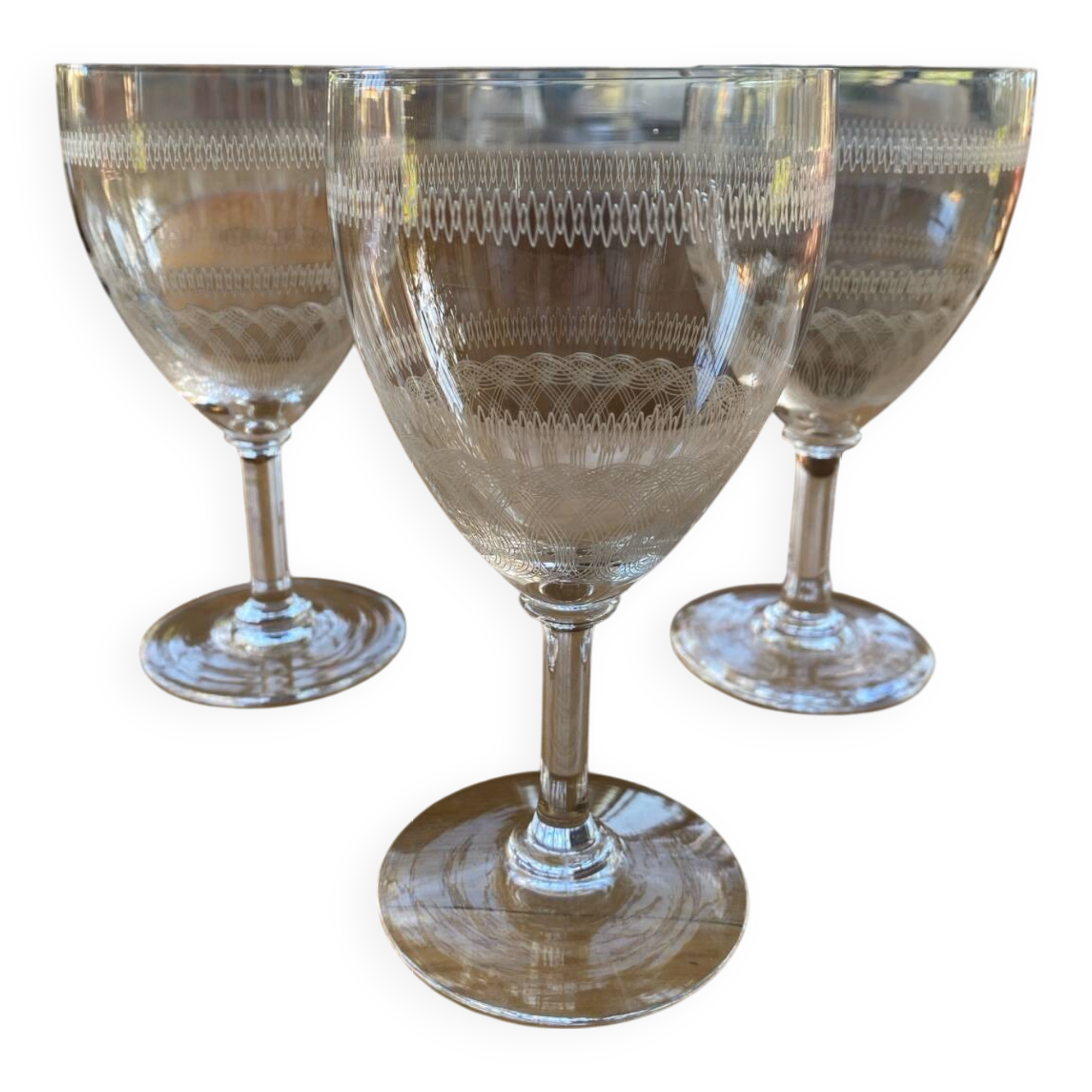 3 crystal wine glasses