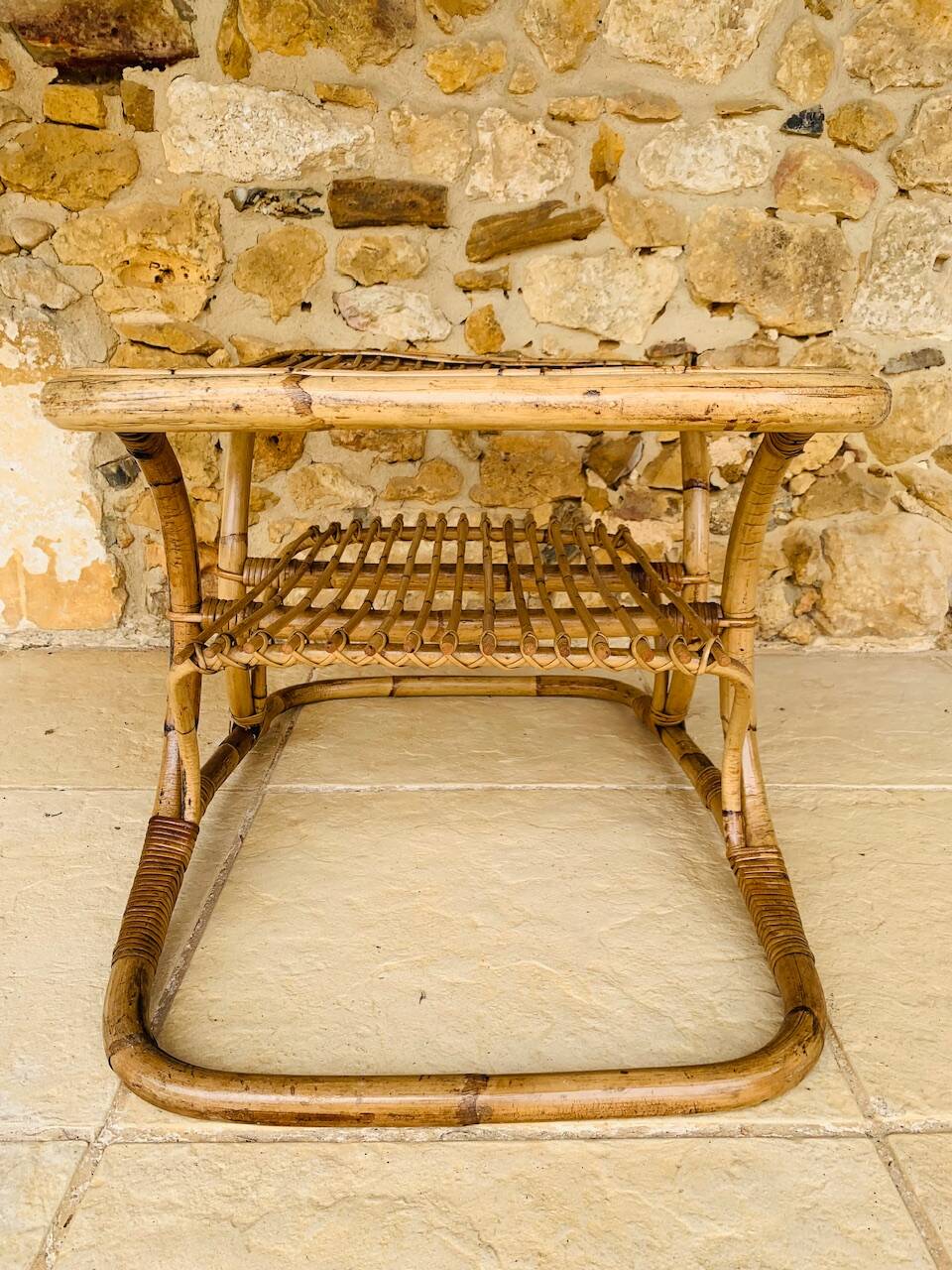 Table basse vintage en bambou et rotin dans le goût de Tito Agnoli, circa 1960
