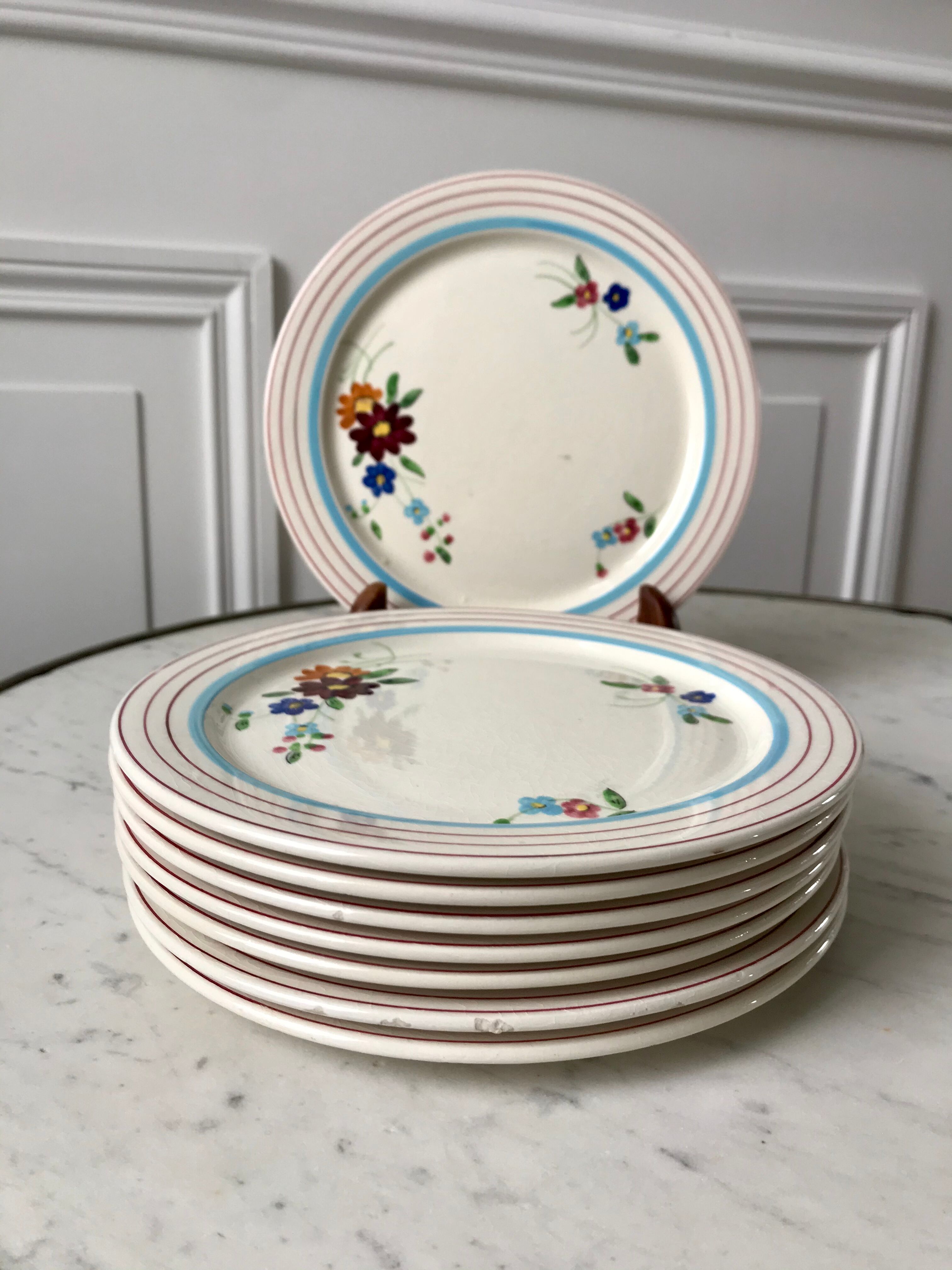 Set of 8 longchamp dessert plates hand painted 30s-40s