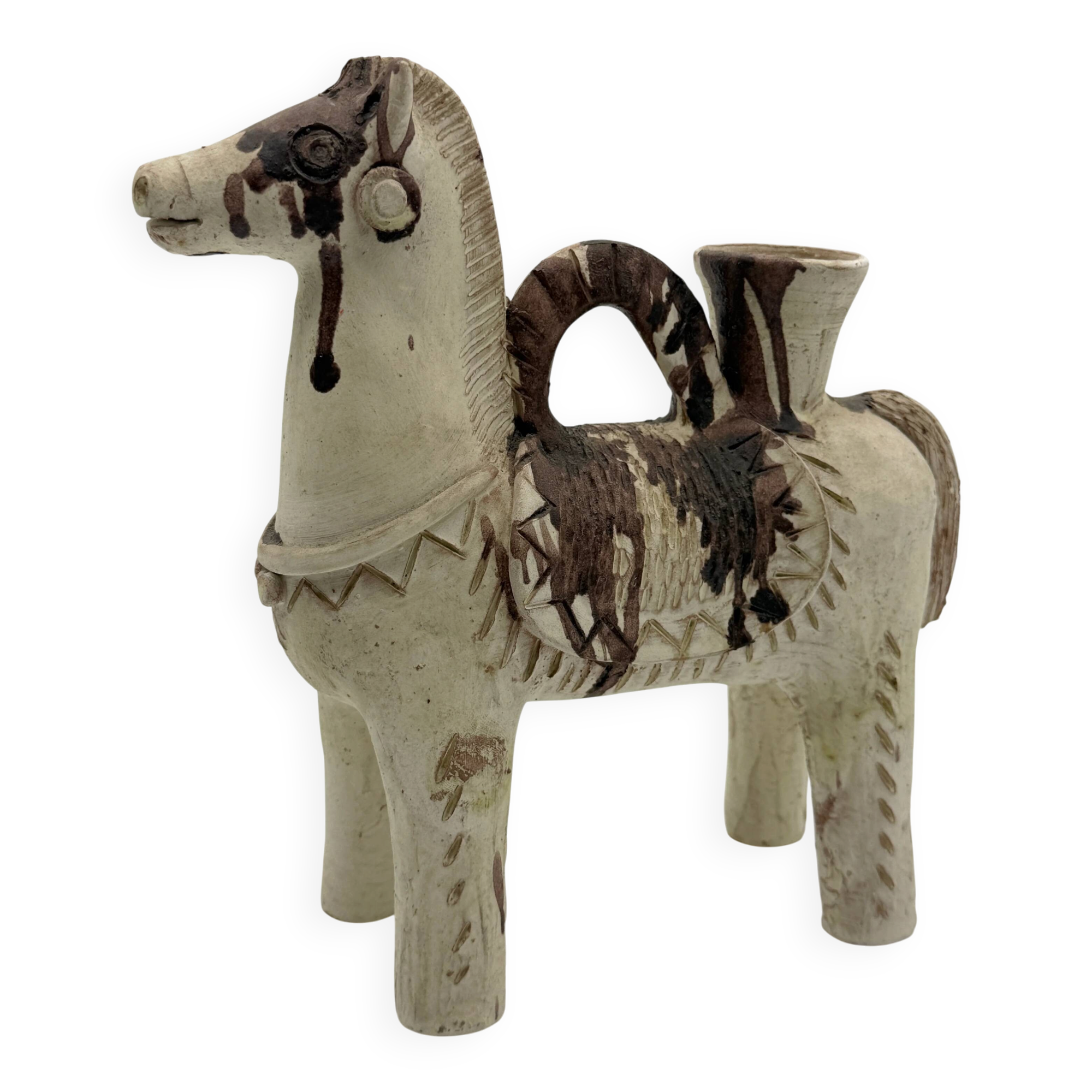 Ceramic candlestick horse, Sardinian, 1960s