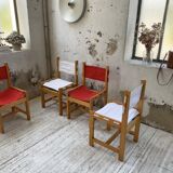 Set of 4 80s colored pine chairs