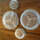 Plats et ramequins en verre ciselé et métal argenté