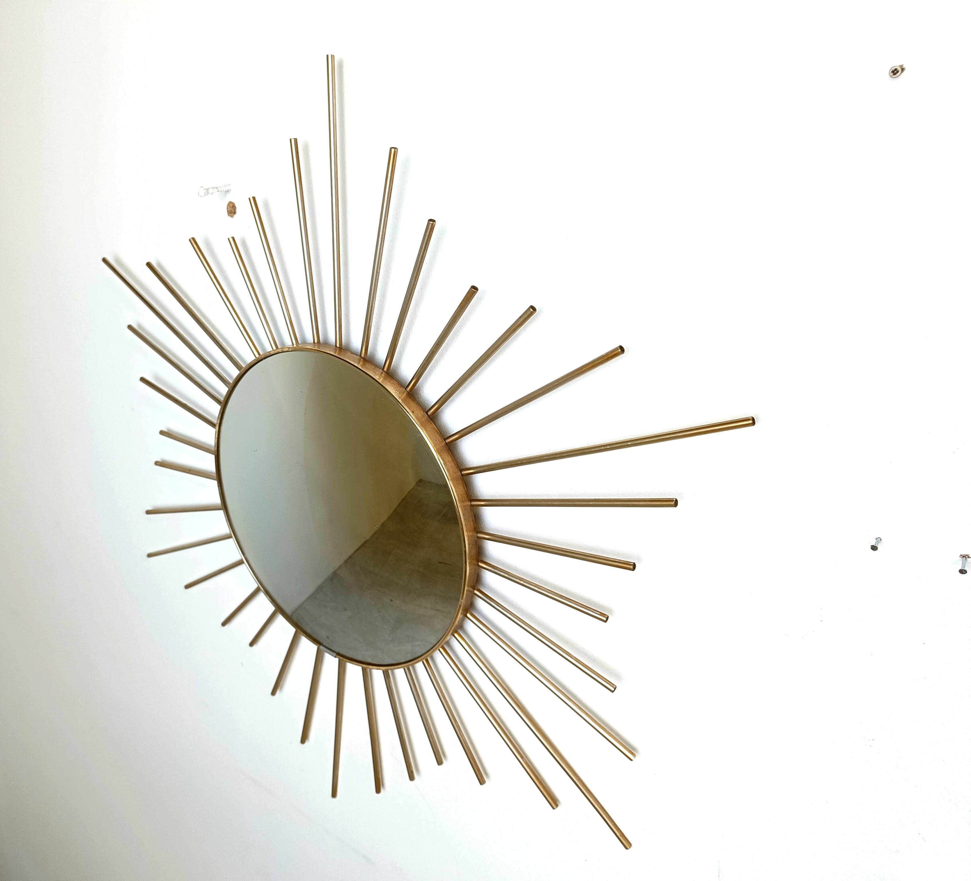 Vintage brass sunburst mirror 1970s