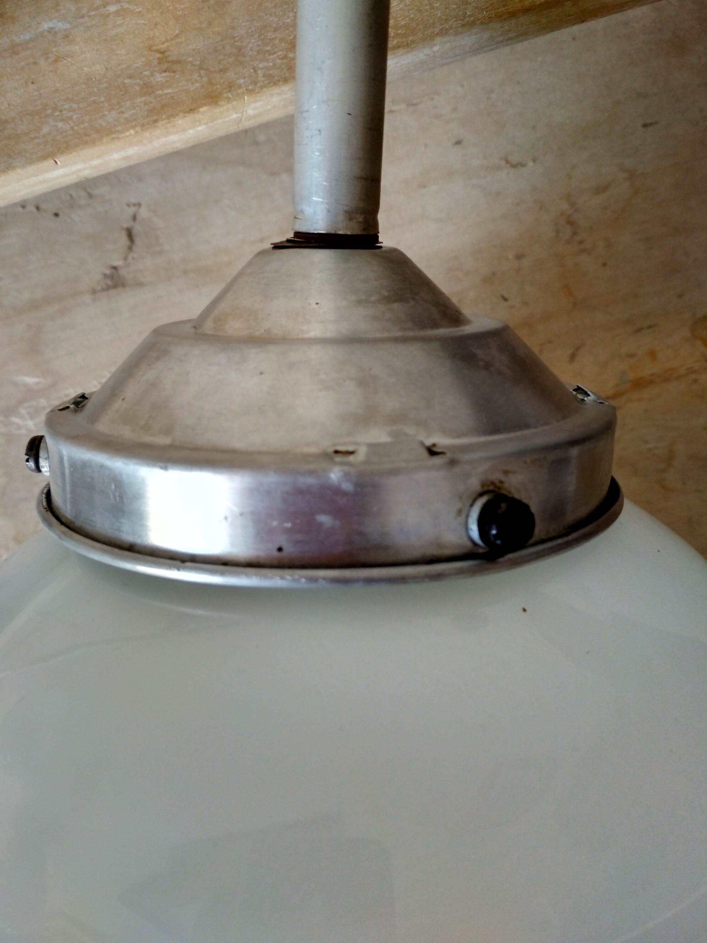 White opaline globe suspension on stem and aluminum metal structure