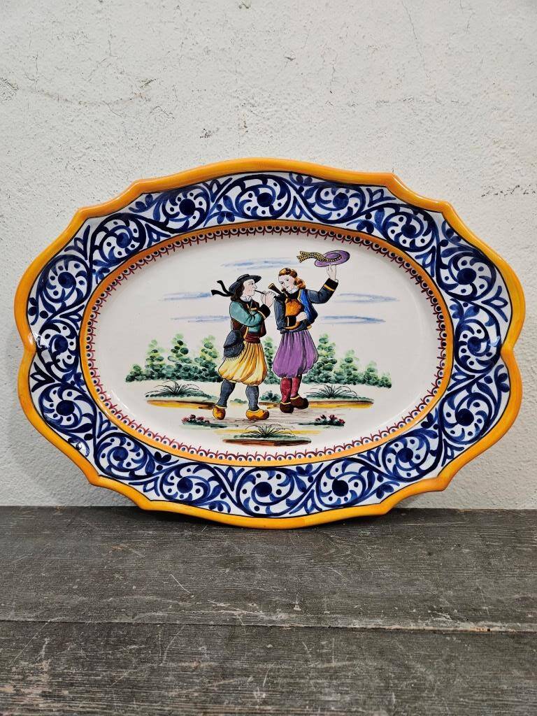 Large Quimper HB earthenware dish - Breton decor