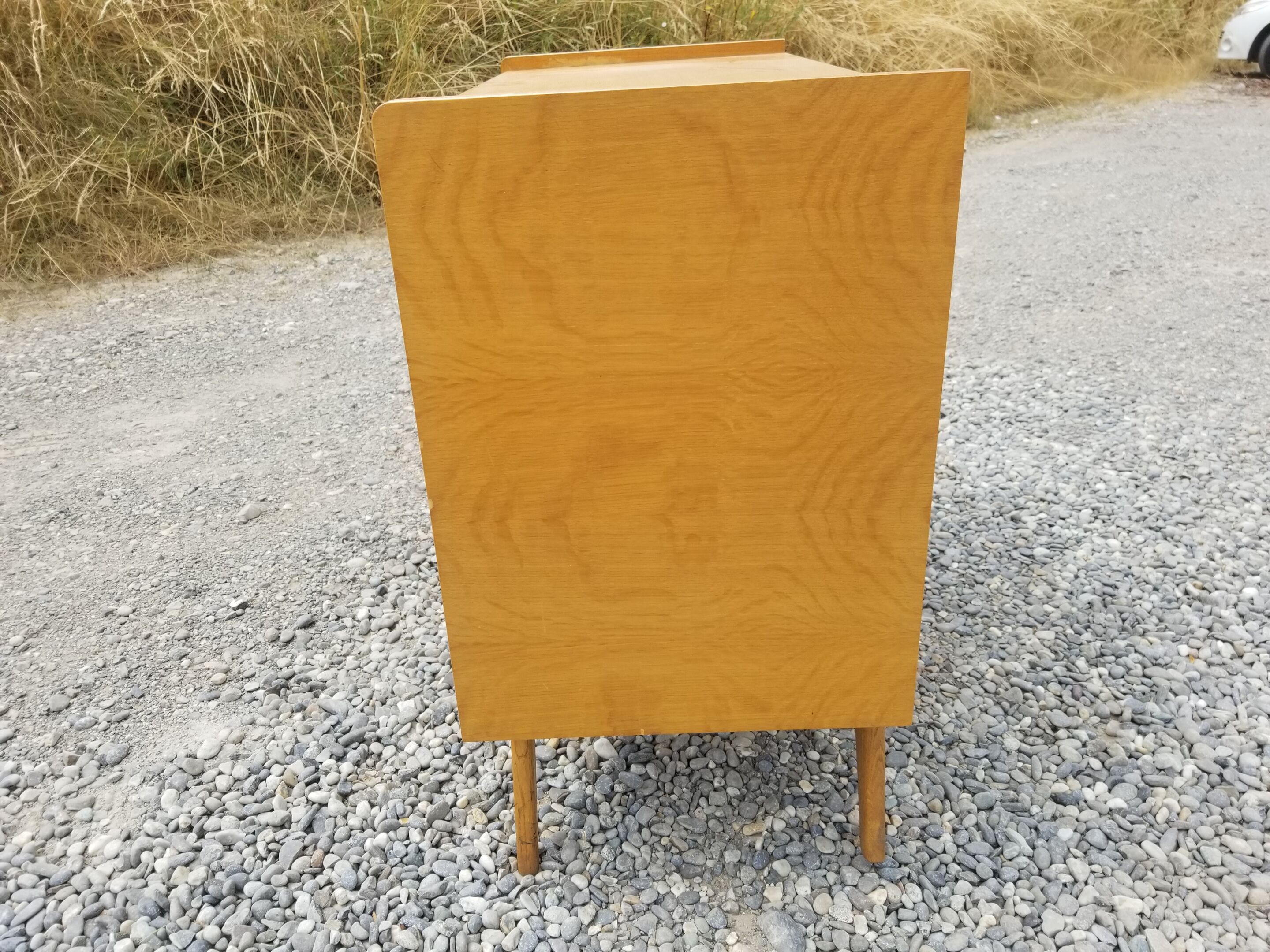 Vintage chest of drawers 3 drawers in oak and rattan - 60s