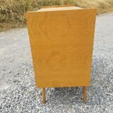 Vintage chest of drawers 3 drawers in oak and rattan - 60s