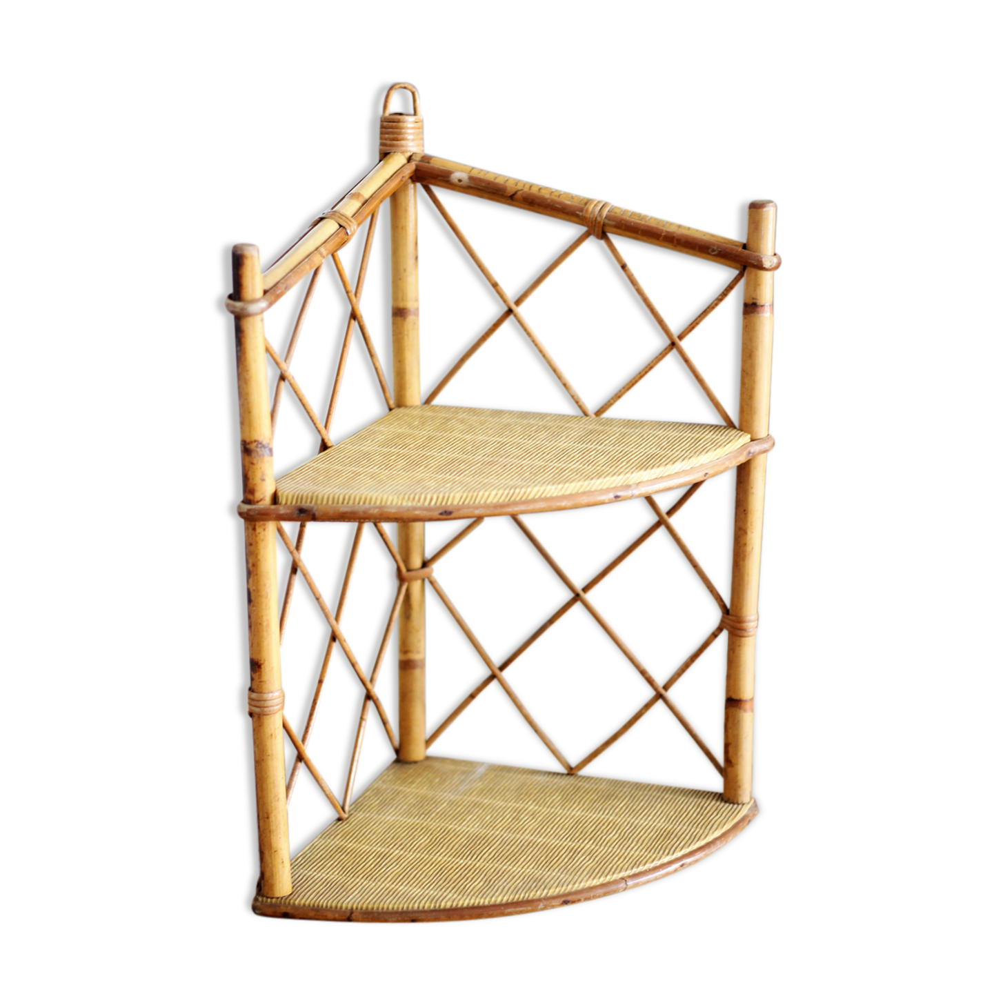 Rattan corner shelf