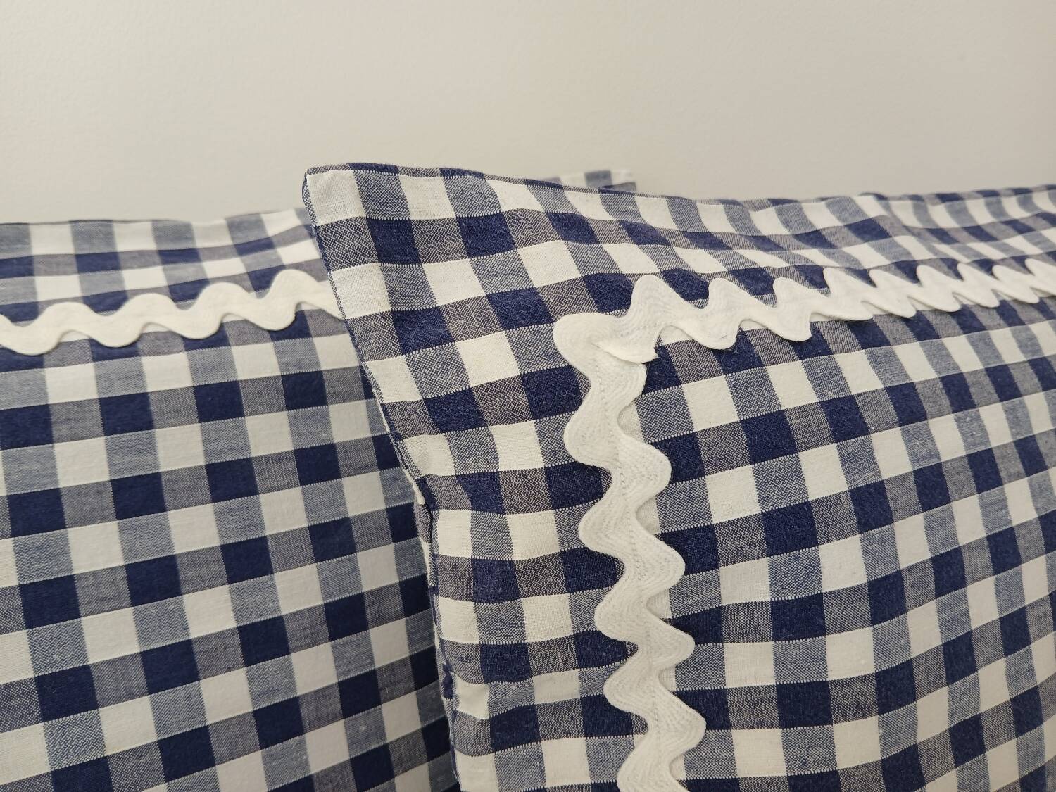 Set of 2 vintage cushions, blue gingham