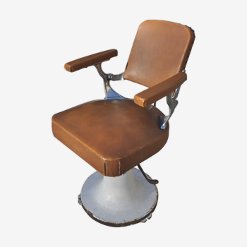 Fauteuil de barbier cuir havane années 60