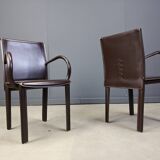Pair of brown leather armchairs by Arper italy, 1980s