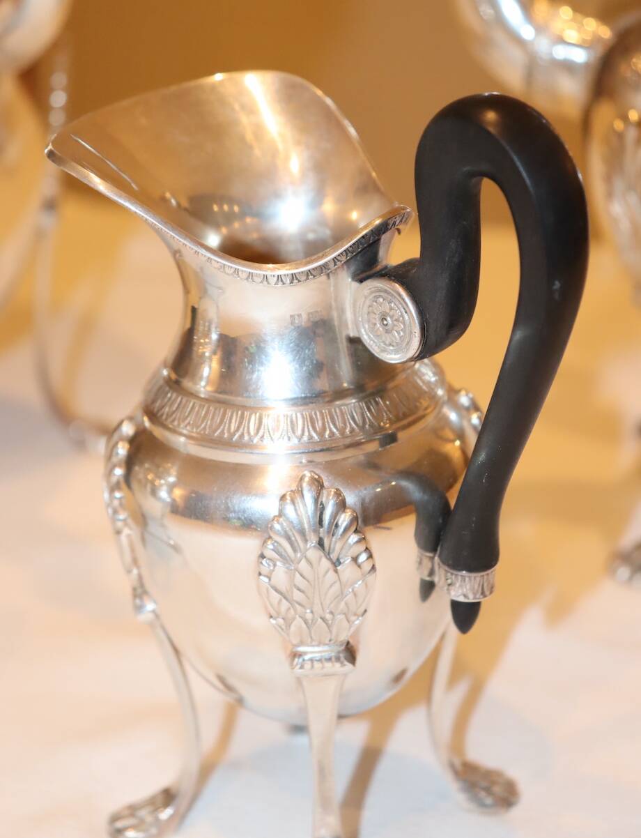 Silver-plated metal tea and coffee service in Empire style.