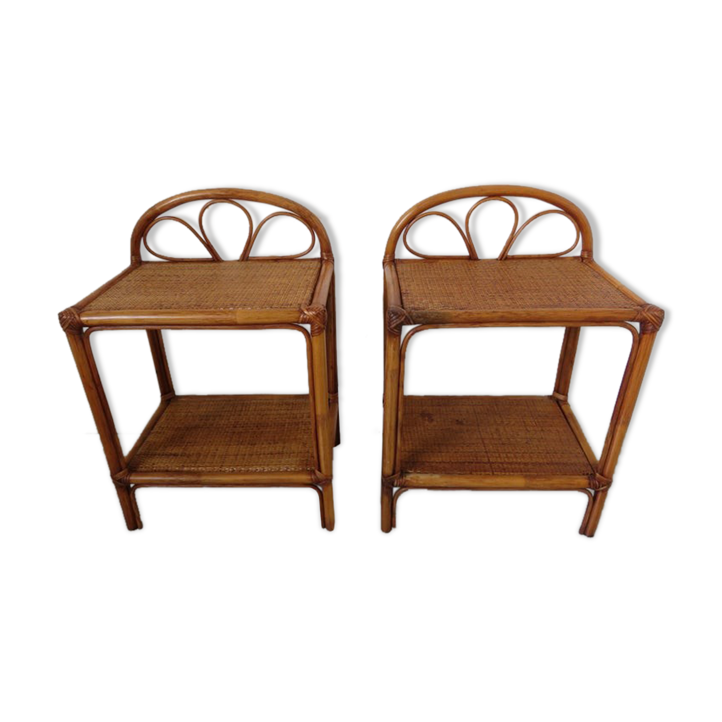 Pair of rattan and bamboo bedside tables 1970s