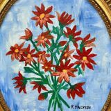 Peintures sur panneau isorel (39*33)signes cadre doré ovale bouquets de fle