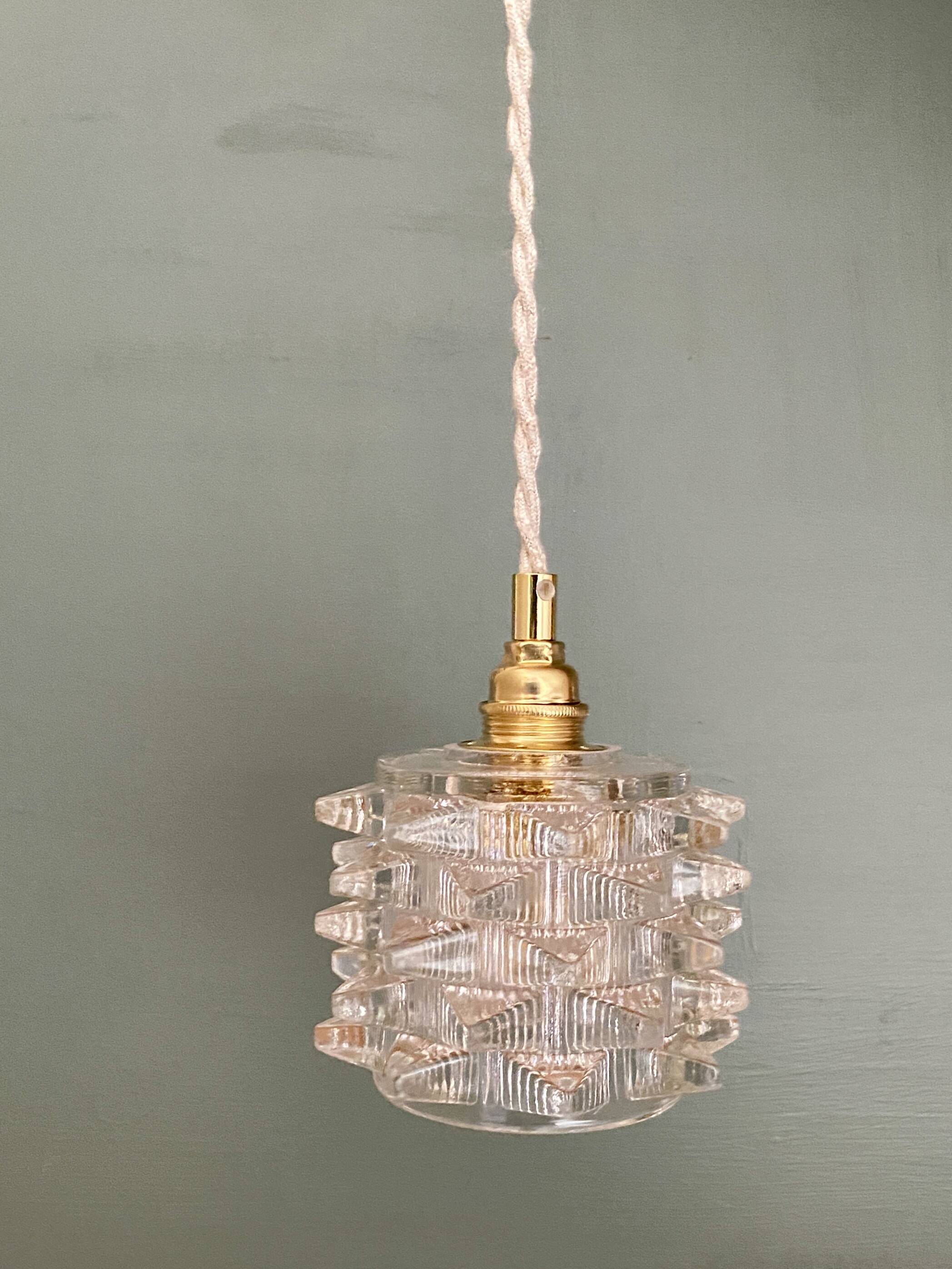 Vintage tulip pendant light in holophane glass