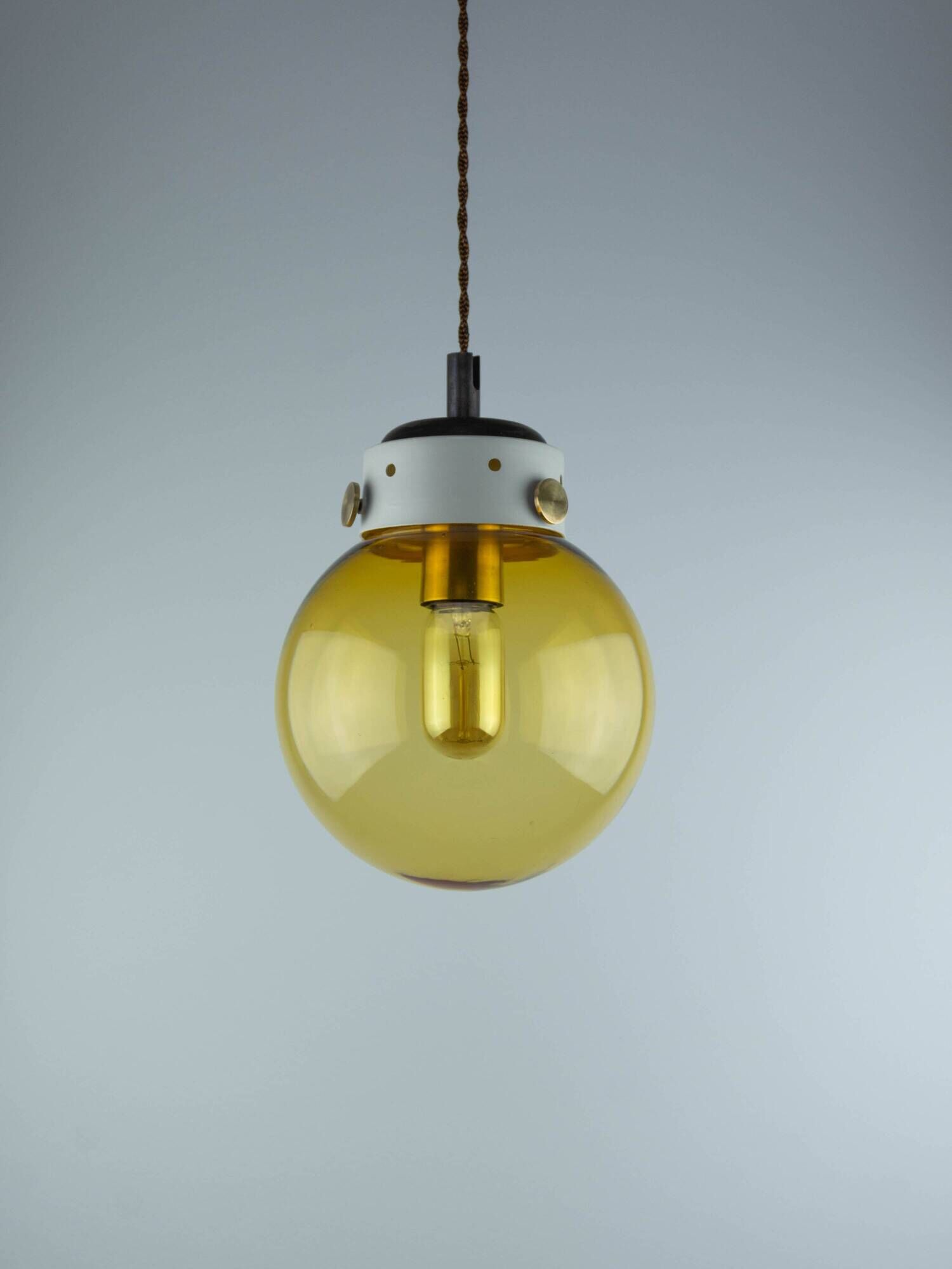 Industrial Vintage Mid-Century Modern Amber Glass And Brass Metal Lamp