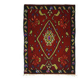 Grand Kilim Turc Anatolien 218x285 cm Rouge Vintage Tissé Main
