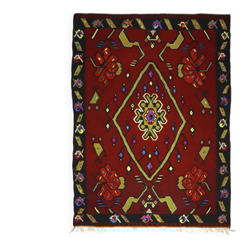 Grand Kilim Turc Anatolien 218x285 cm Rouge Vintage Tissé Main