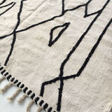 Moroccan Berber Kilim carpet ecru with black graphic patterns 315x198cm