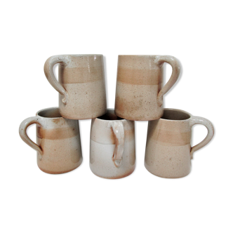 Cinq mugs grès du marais vintage