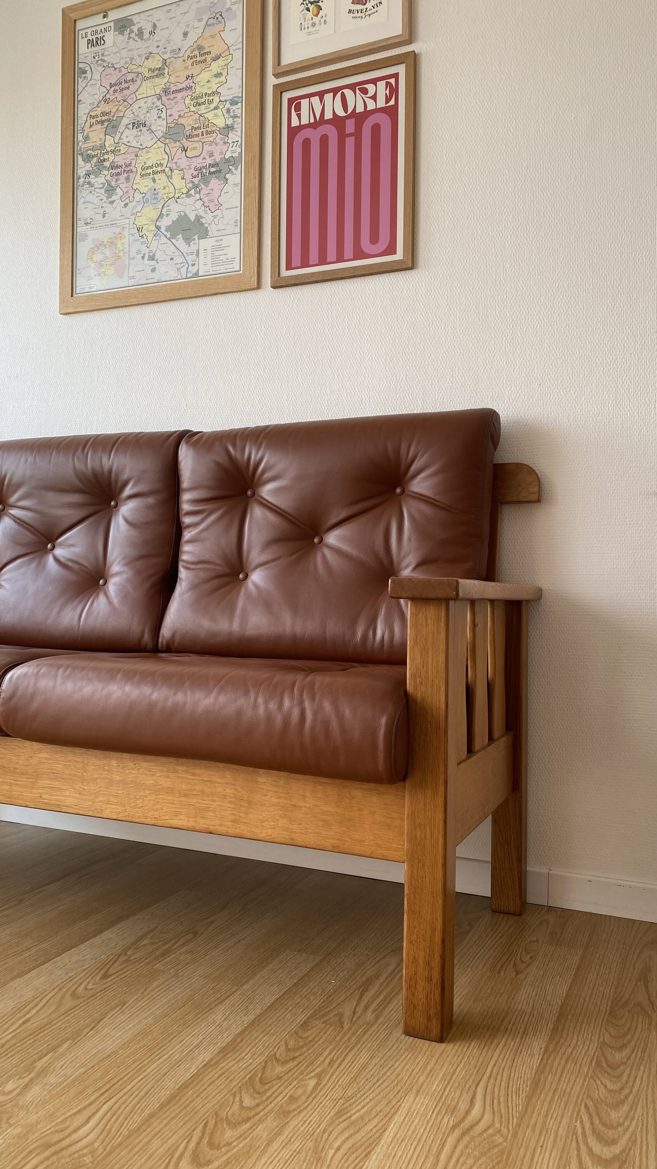 Banquette vintage en chêne massif