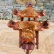 Set of 2 vintage high stools in cowhide and wood