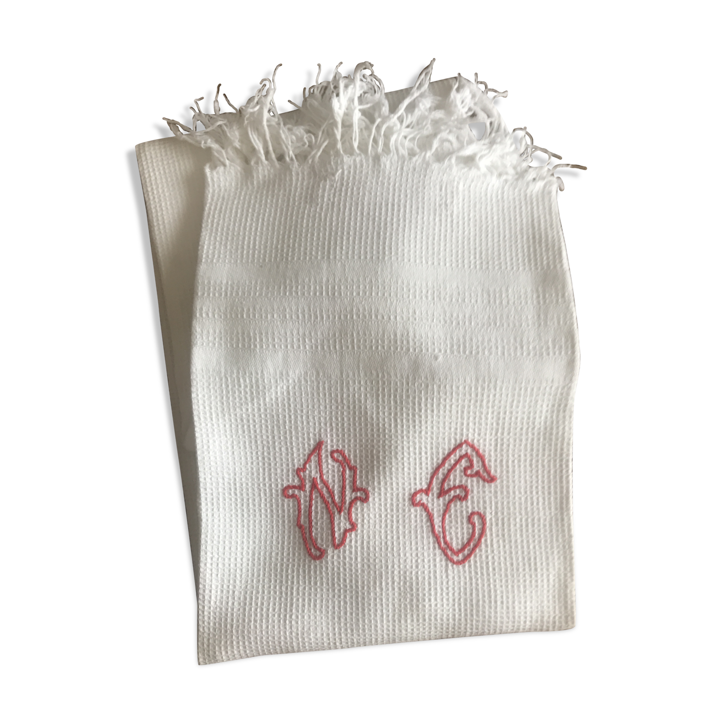 Serviette de toilette nid d’abeille initiales brodées