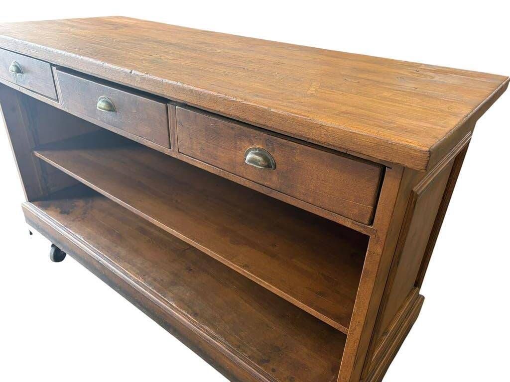 Comptoir de magasin, îlot de cuisine vintage en bois